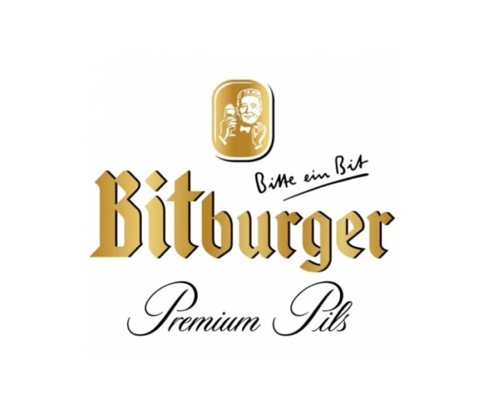 לוגו של בירה גרמנית ביטבורגר כיתוב בזהב ושחור על רקע לבן Bitburger 0.3