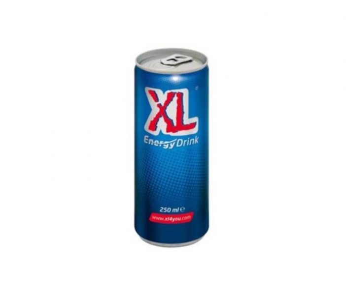 פחית XL משקה אנרגיה - הפחית בצבע כחול עם כיתוב אדום וכסף