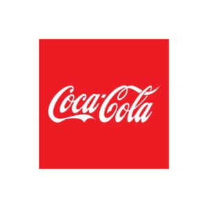 לוגו של קוקה קולה כיתוב באנגלית בצבע לבן על רקע אדום מרובע